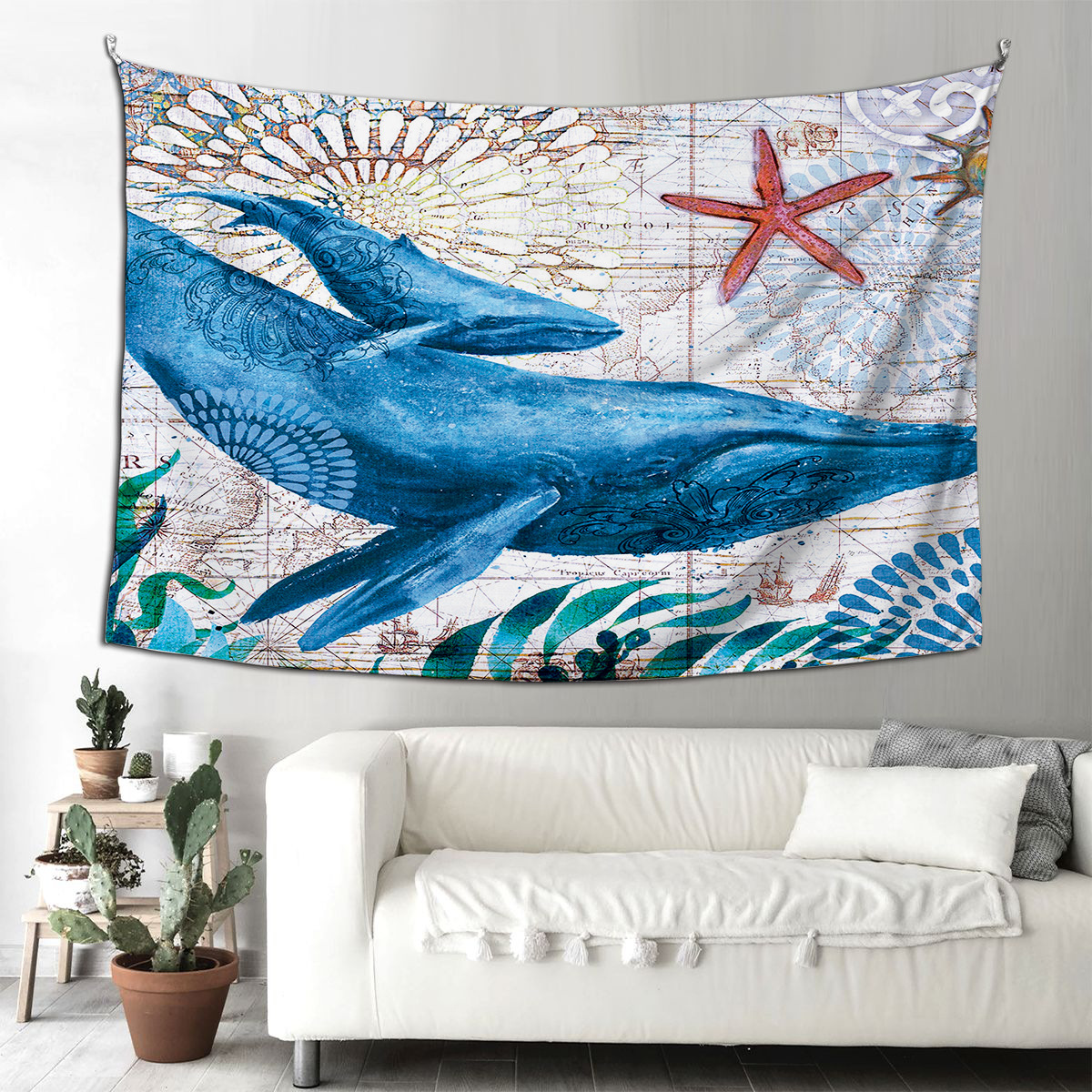 定制亚马逊海底复古蓝色海洋生物挂毯 定制家居客厅装饰挂布挂毯