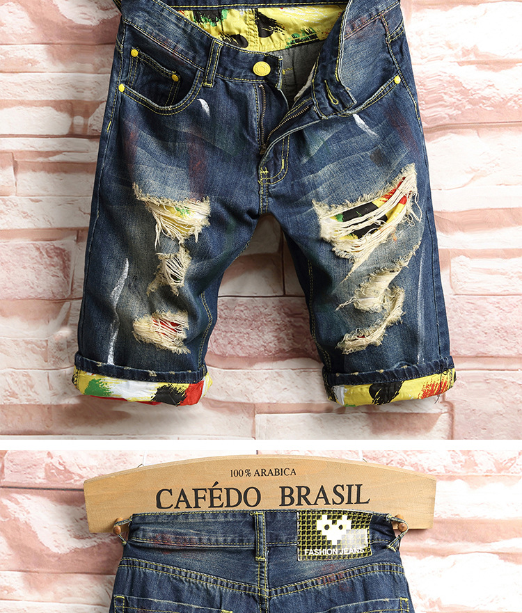 abbigliamento da uomo alla moda, pantaloncini estivi in denim strappato, pantaloni a gamba dritta attillati in cinque pezzi_voghion.com