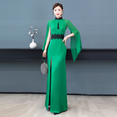 2910红色2020新款年轻演出高端走秀旗袍中国风改良优雅长款礼服女|ms