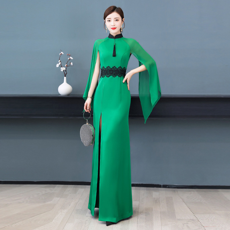 2910红色2020新款年轻演出高端走秀旗袍中国风改良优雅长款礼服女|ms