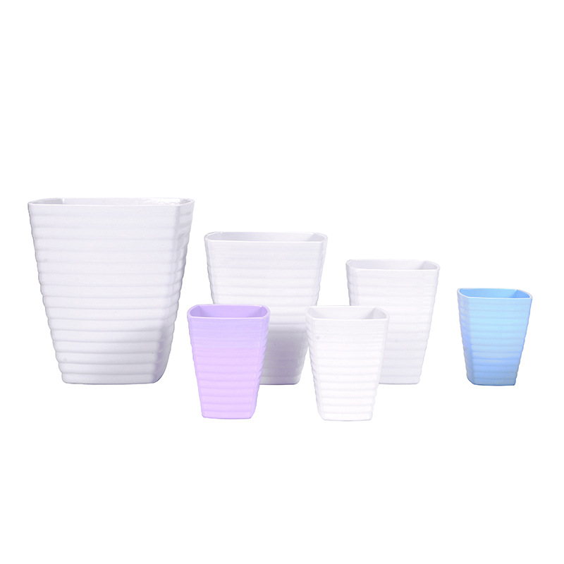 Manufacturers Supply 4 Size Simple Fine Horizontal Grain Tall Square Flower Pot Simulation Basin With Bonsai full figure