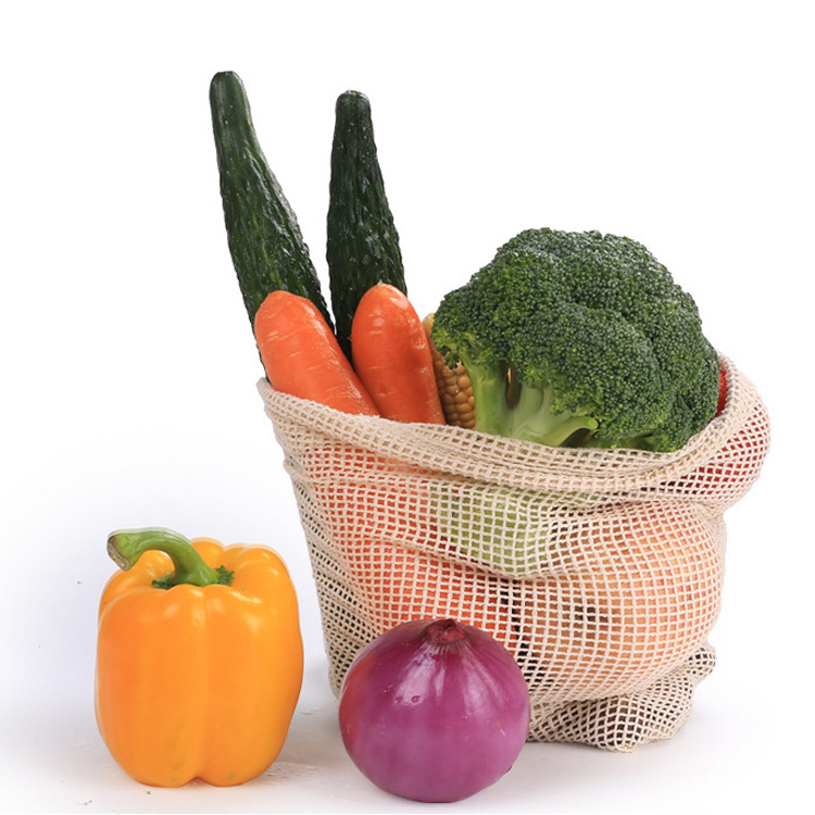 有机棉网束口袋厂家环保水果袋袋循环有机棉网袋超市购物棉网布袋