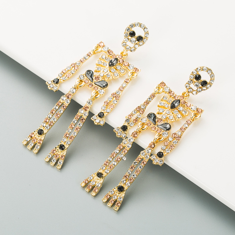 Boucles D&#39;oreilles En Alliage De Crâne Squelette Incrusté De Strass display picture 6