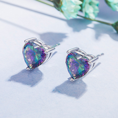 Wish heart-shaped opal earrings for women European and American colorful stone zircon earrings cross-border supply jewelry