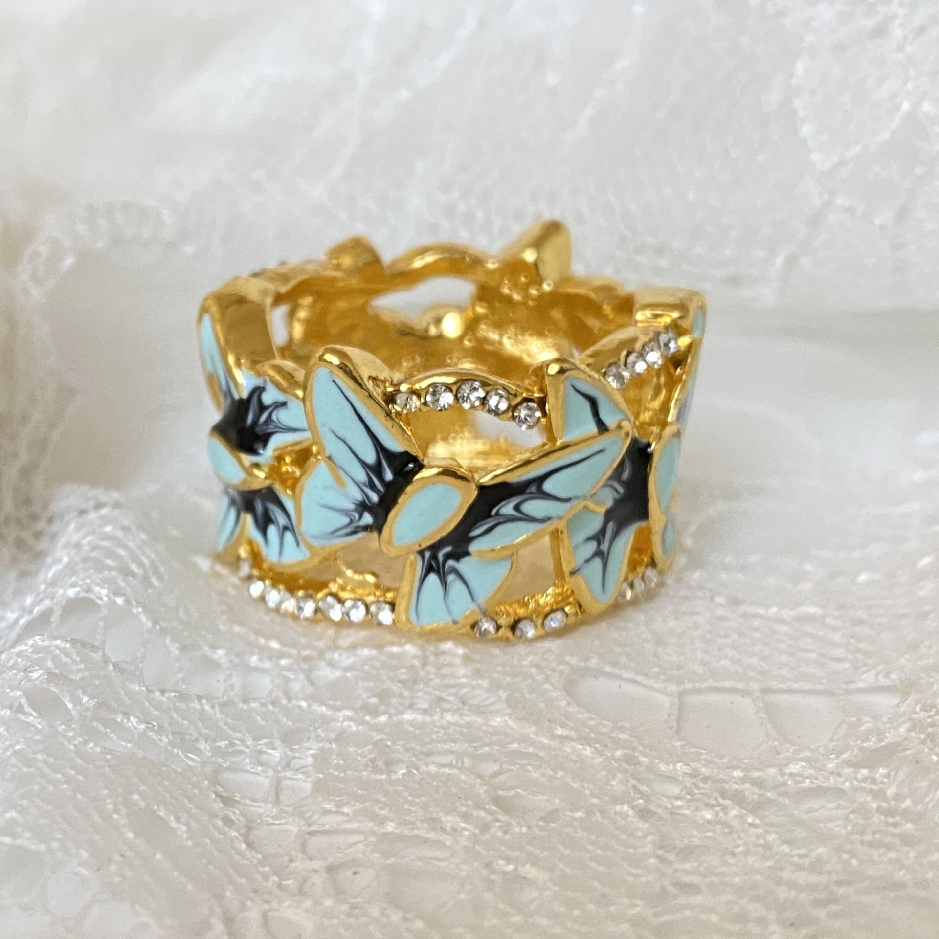 Retro Butterfly Alloy Enamel Artificial Gemstones Womenu0027S Rings