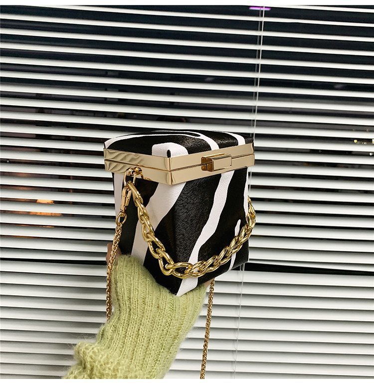 Women's Small Pu Leather Cows Zebra Leopard Cute Streetwear Square Lock Clasp Box Bag display picture 3