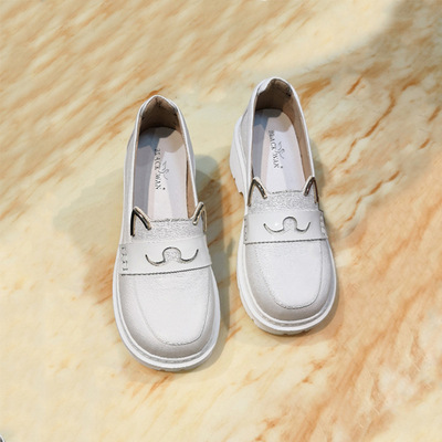 2020 Spring Sweet lovely Orecchiette ins White shoes Flat bottom Single shoes lady genuine leather chic Doll shoes women