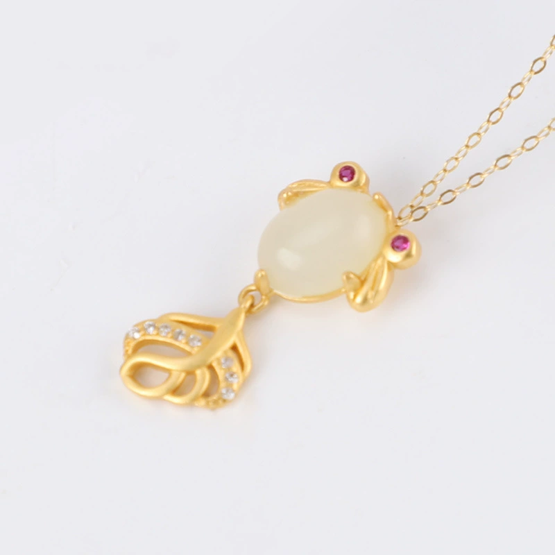 Pendant jade, necklace, stone inlay, silver 925 sample