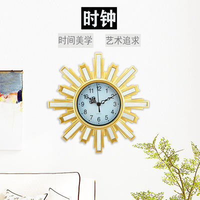 简约大方金色仿金属质感时尚钟表 高档镜面装饰挂钟客厅挂墙钟表|ru