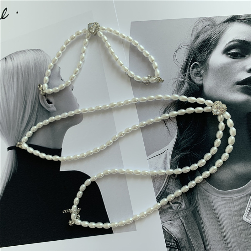 Zircon Love Pearl Necklace Bracelet Super Flash Shell Bead Set Wholesale Nihaojewelry display picture 6