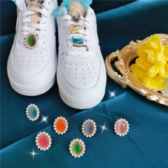 Adaptive Air Force One Gem Shoe Clips with Cat's Eye Pearl Shoe Laces Decorative Buckle Retro Accessory White Shoes