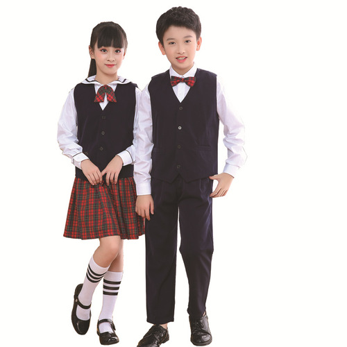 Shenzhen Elementary School Student Winter Dress Set (5-Piece) - Shenzhen School Uniform Vest, Long-Sleeve Shirt, Boys' and Girls' Formal Pants and Skirts