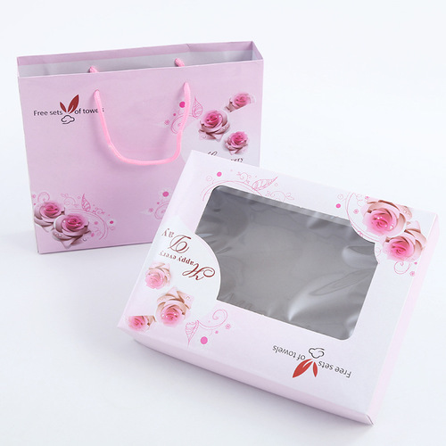 Gao Yang Factory Wholesale Towels Double Pack, Heaven and Earth Cover Box Handbag Cotton Face Towel Gift Advertising Idea