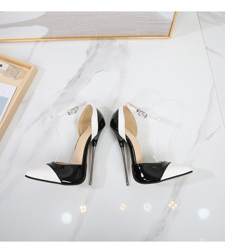 Giày cao gót nữ mũi nhọn gót kim loại 16 cm phối màu, cỡ lớn — Màu mơ, Màu trắng, Màu đỏ chi tiết 29
