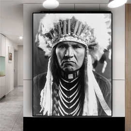 外贸爆款 印第本土人物黑白肖像海报版画艺术图片印刷装饰无框画