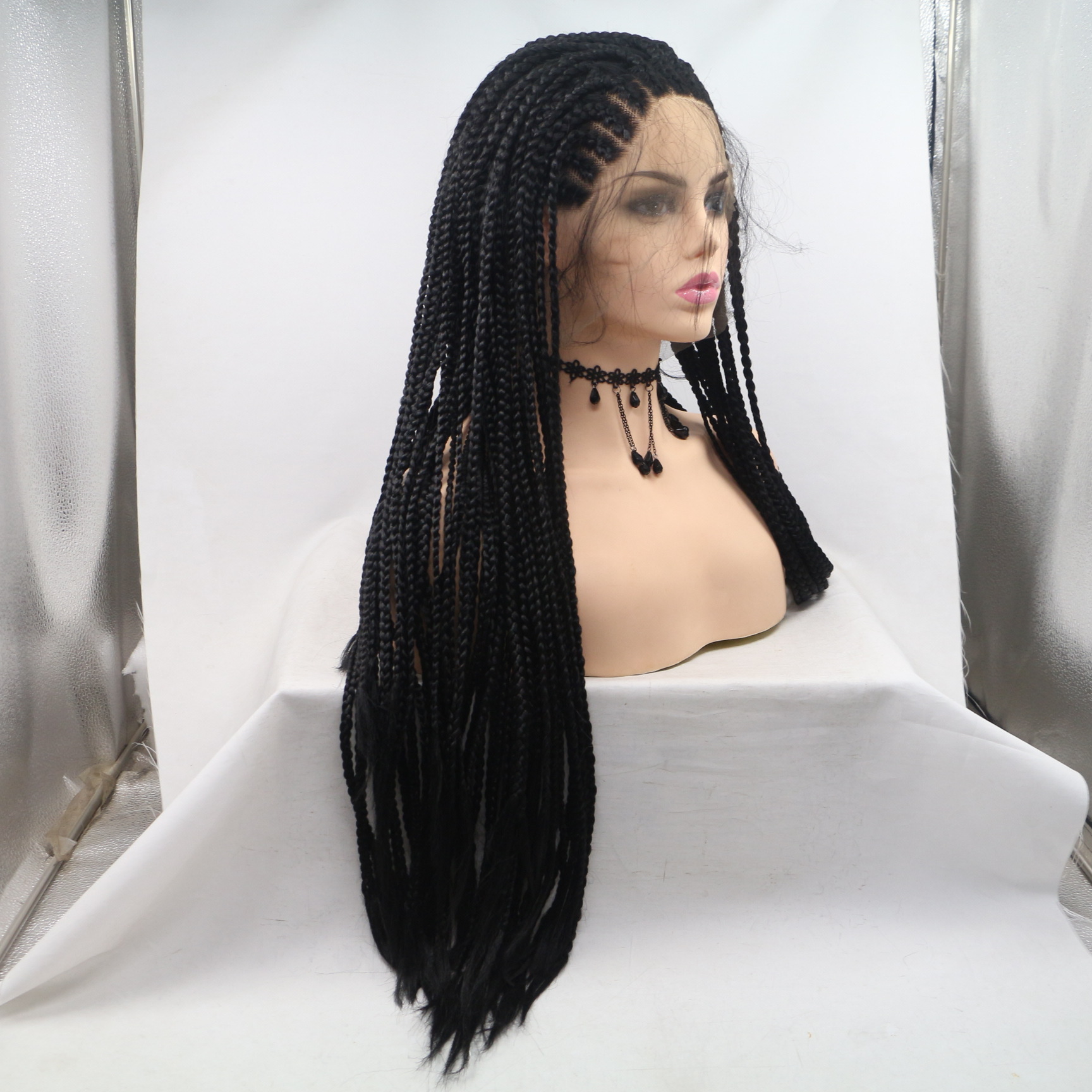 Comercio exterior Moda europea y americana Peluca de fibra química Mujer Gradiente negro Púrpura Cabello largo y liso Trenzas de seda de alta temperatura para la cabeza al por mayor