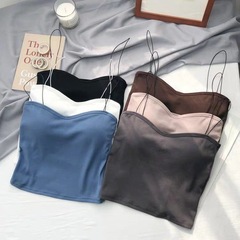 Summer New Oil Painting Girl Style Outerwear Long Length Beautiful Back Cover Bralette Tank Top with Built-in Bra Cup for Women