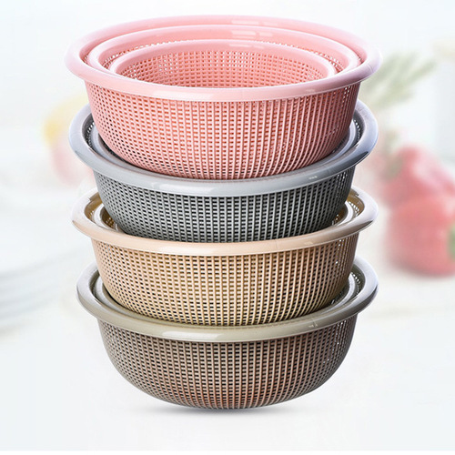 New Plain Vegetable and Fruit Basket Nordic Color Plastic Drain Basket Multifunctional Kitchen Living Room Drain Pan Factory Wholesale