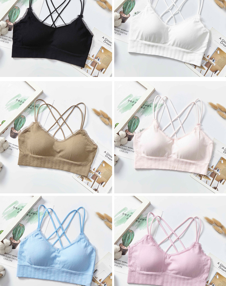 New non-mainstream color lace beauty back spaghetti-strap strapless bra for women without steel rings, with chest pads and thin shoulder straps detail image 8