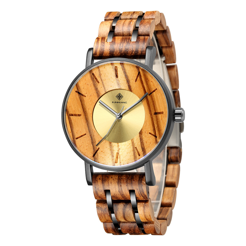 Kunhuang nuevo reloj de aleación de madera hombres moda curva superficie transfronteriza personalidad impermeable reloj de cuarzo Relojes