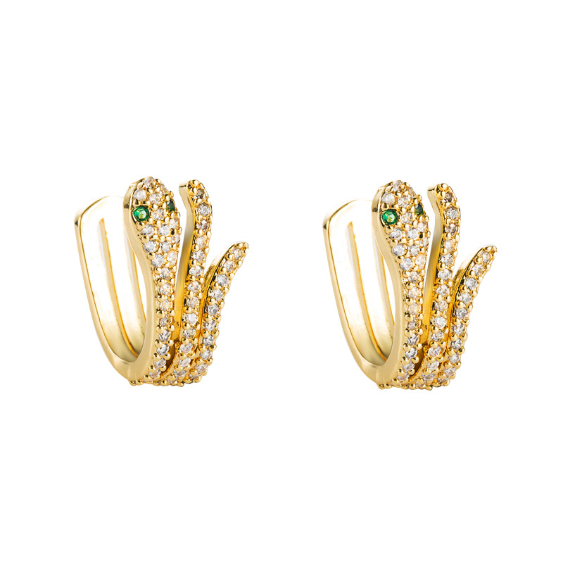 Snake-shaped Non-pierced Ear Clip 18k Gold-plated Copper Earrings display picture 6