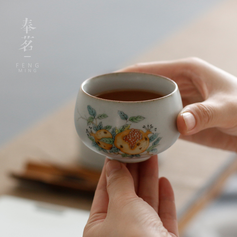 Azul Luna Blanco Ru horno taza de té Kung Fu Caqui cerámica antigua Ru porcelana pieza abierta Maestro Taza