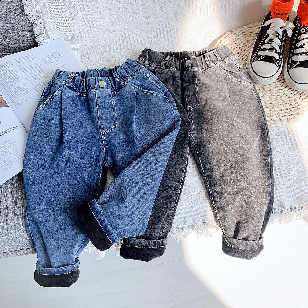 女童加绒牛仔裤2020冬季新款童装儿童韩版萝卜裤老爹裤