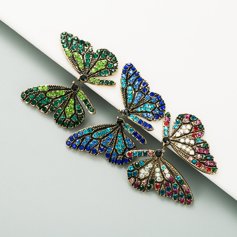 Boucles D&#39;oreilles Diamant Couleur Ailes De Papillon display picture 2