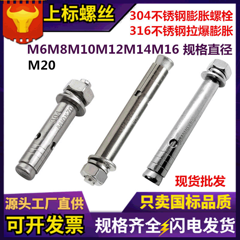 304不锈钢膨胀螺栓 国标加长拉爆无缝金属壁虎空调支架膨胀螺丝杆