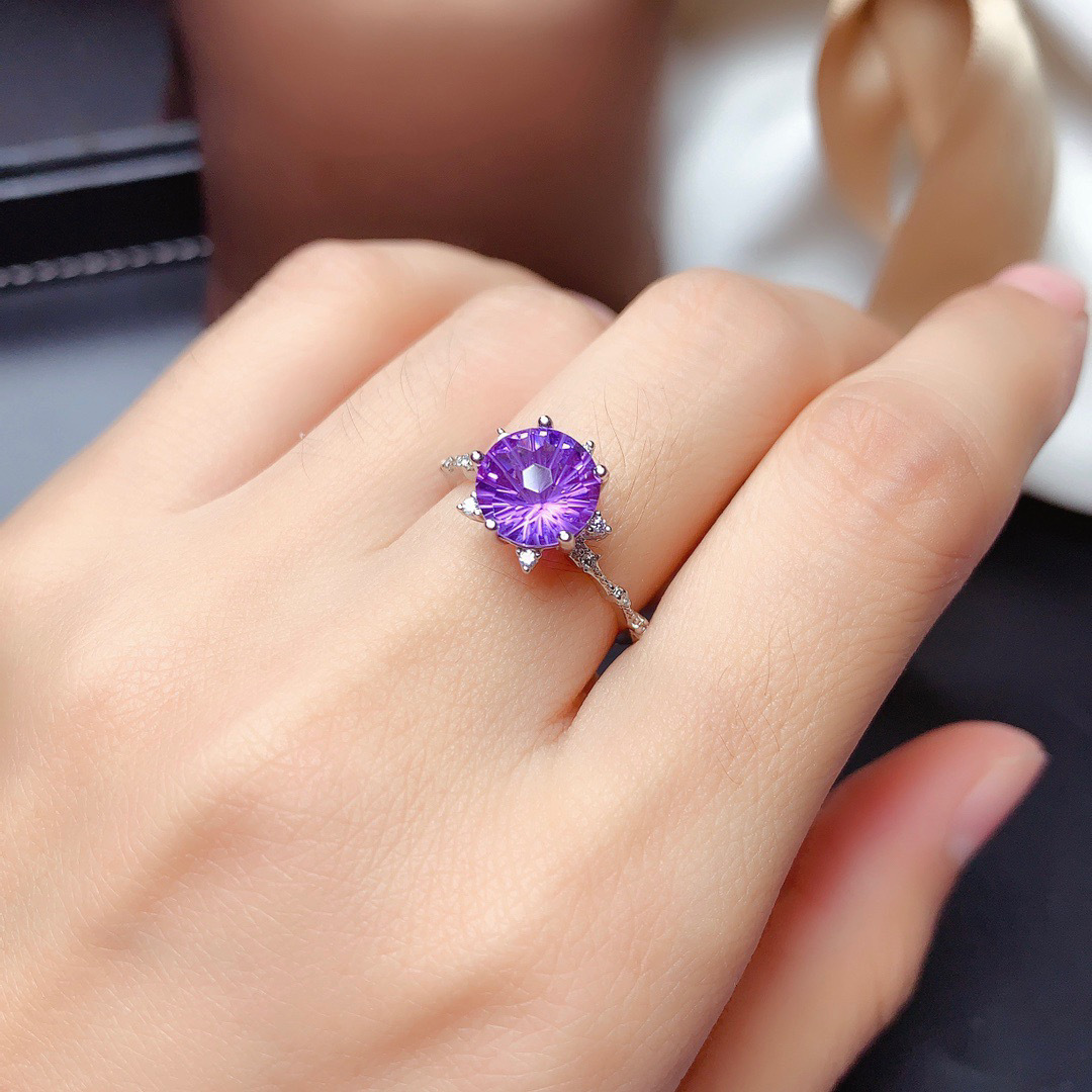 New Amethyst Rings Pendants Earings Set Fire Flash Fireworks Cutting Amethyst Necklace Pt950 Platinum display picture 3