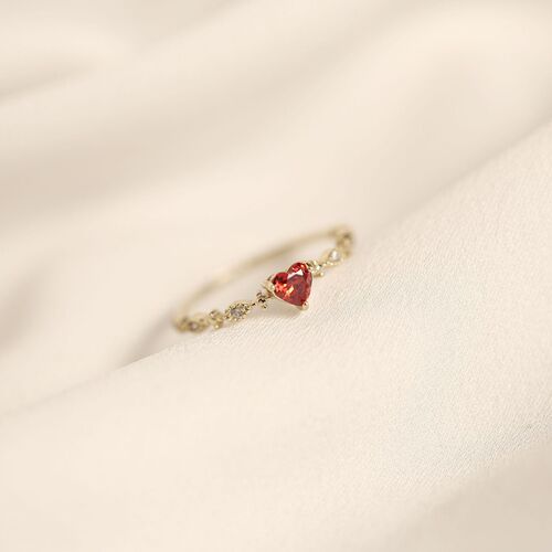 S925 sterling silver plated 14k gold platinum women's ring tail ring love ruby ​​Japanese style elegant and fresh
