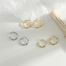 韩国东大门代购同款耳环女小众设计金属麻花圆圈耳扣港风简约耳饰
