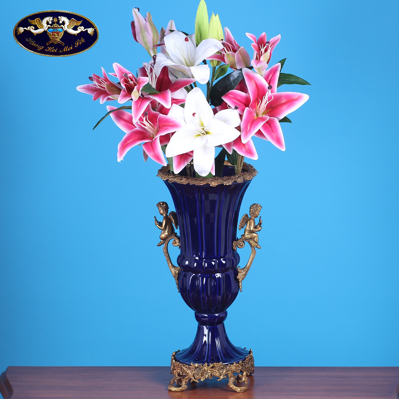 欧式陶瓷花瓶复古客厅玄关摆件家居软装饰品样板房花器插花摆设