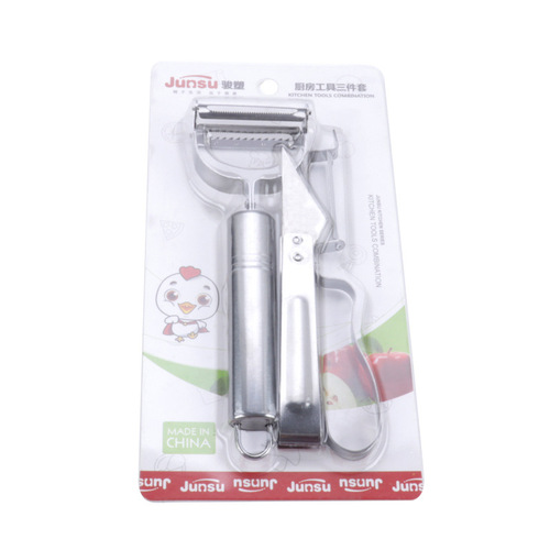 Stainless steel kitchen gadget multifunctional planer fruit knife grating peeler duck feather clip paring knife three-piece set
