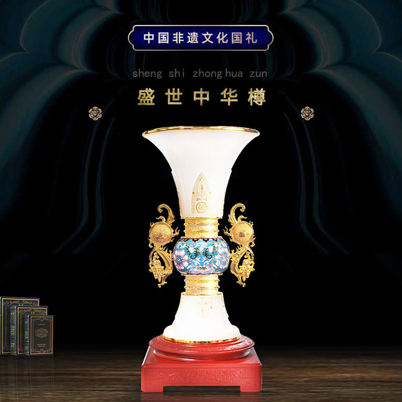 景泰藍擺件工廠直供銅胎手工老北京風格盛世中華樽開業慶典禮品