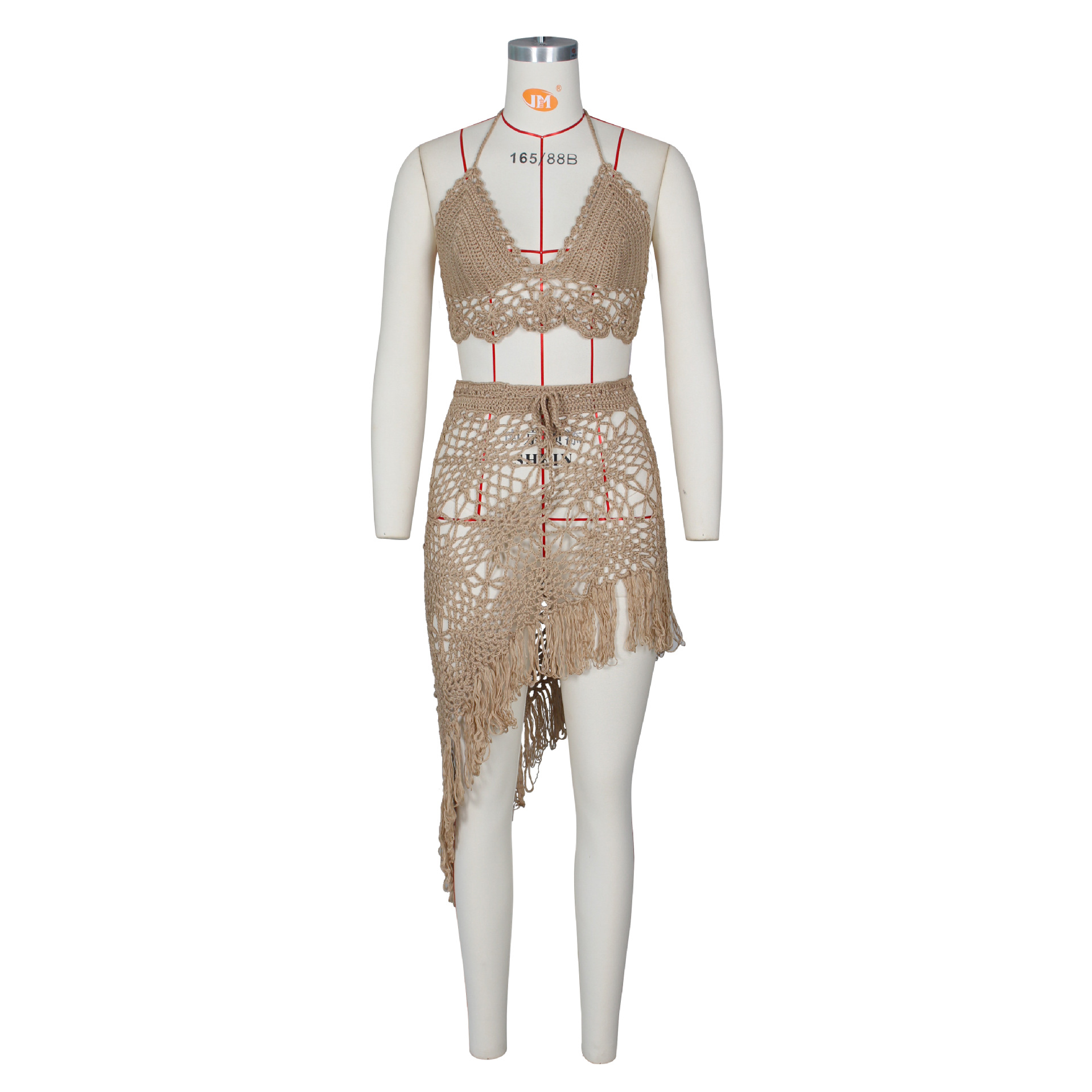 Hot Sale European And American Women's Fashion Sexy Handmade Crochet Tassel Casual Beach Swimwear Set_ecoleips.com