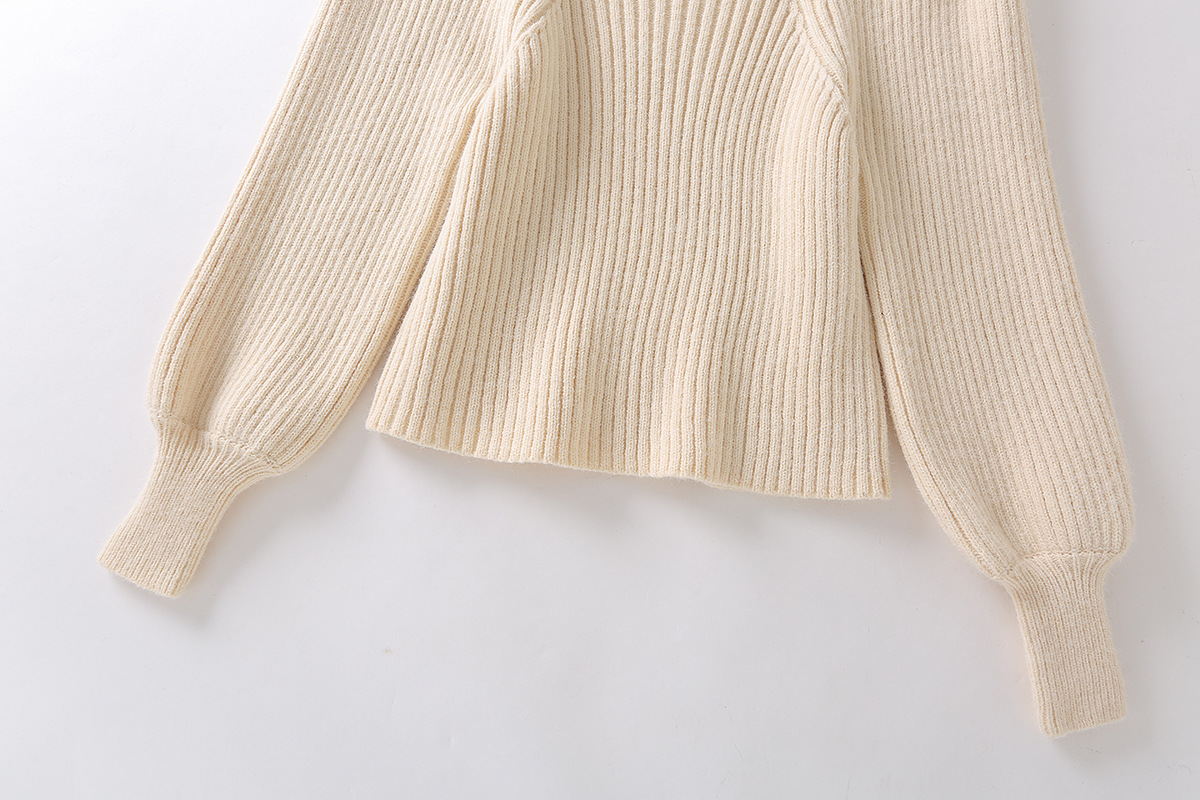 Wholesale Autumn French Square Neck Bubble Lantern Sleeve Short Women Knitted Top Sweater  NSAM3100