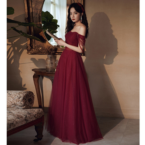 Evening dresses prom dress Vestidos de noche evening gowns wine red one shoulder long party evening dress grand wedding dress