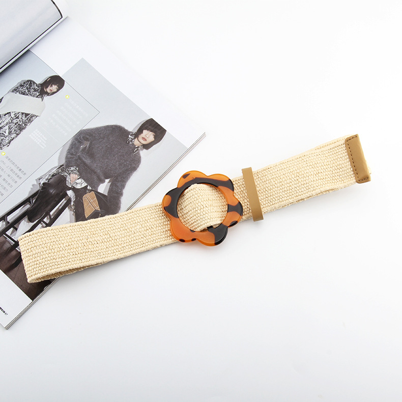 Plastic Material Ethnic Style Flower Leopard Plastic Women's Woven Belts
