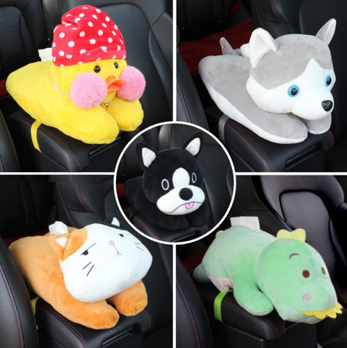 Car Tissue Box Cartoon Car Plush Tissue Box Creative Armrest Box Seat Back Hanging Tissue Box Car Supplies