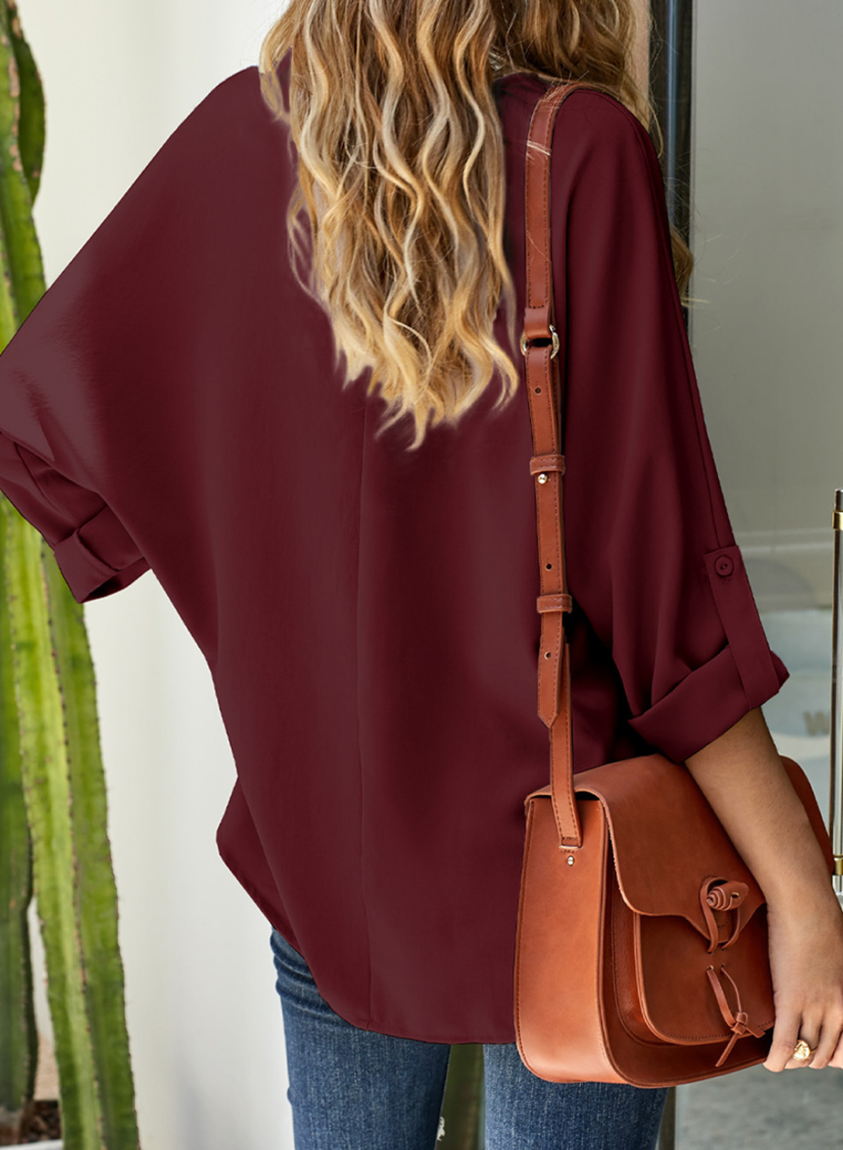 women new solid color fashion v-neck pullover chiffon shirt NSSI2964