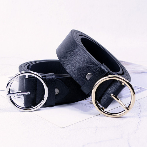Korean Magazine Street Photo Trendy and Versatile Item Simple Round Metal Belt Women's Wide Pin Buckle Belt for Women