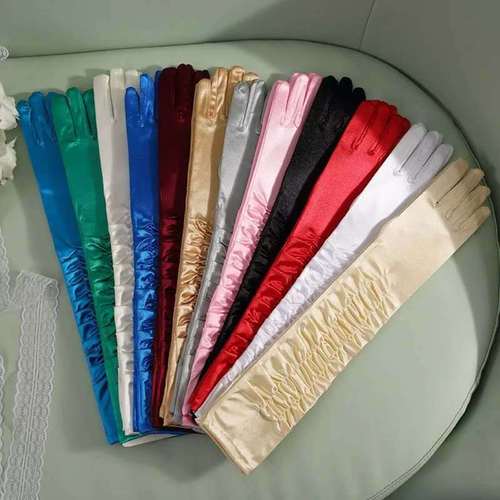 Factory direct sales 50CM long pleated wedding bride dress clothing satin stretch satin photography foreign trade gloves