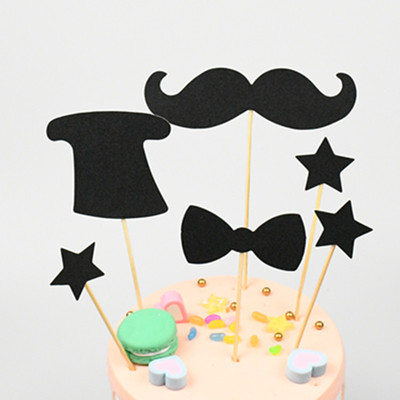 Cake Dress up Cake Flags Black gentleman Six piece set Cake Inserted card Insert card Dessert arrangement birthday