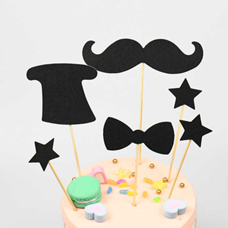 Cake Dress up Cake Flags Black gentleman Six piece set Cake Inserted card Insert card Dessert arrangement birthday