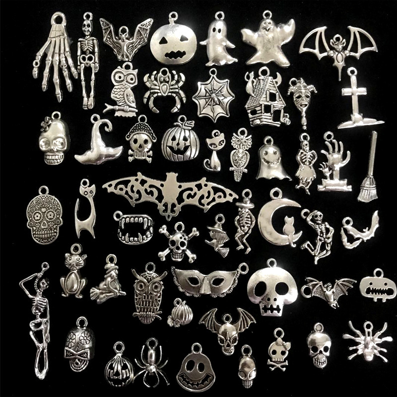 50 Halloween accessories diy bracelet pendant skull ghost mask elf bat alloy pendant mix