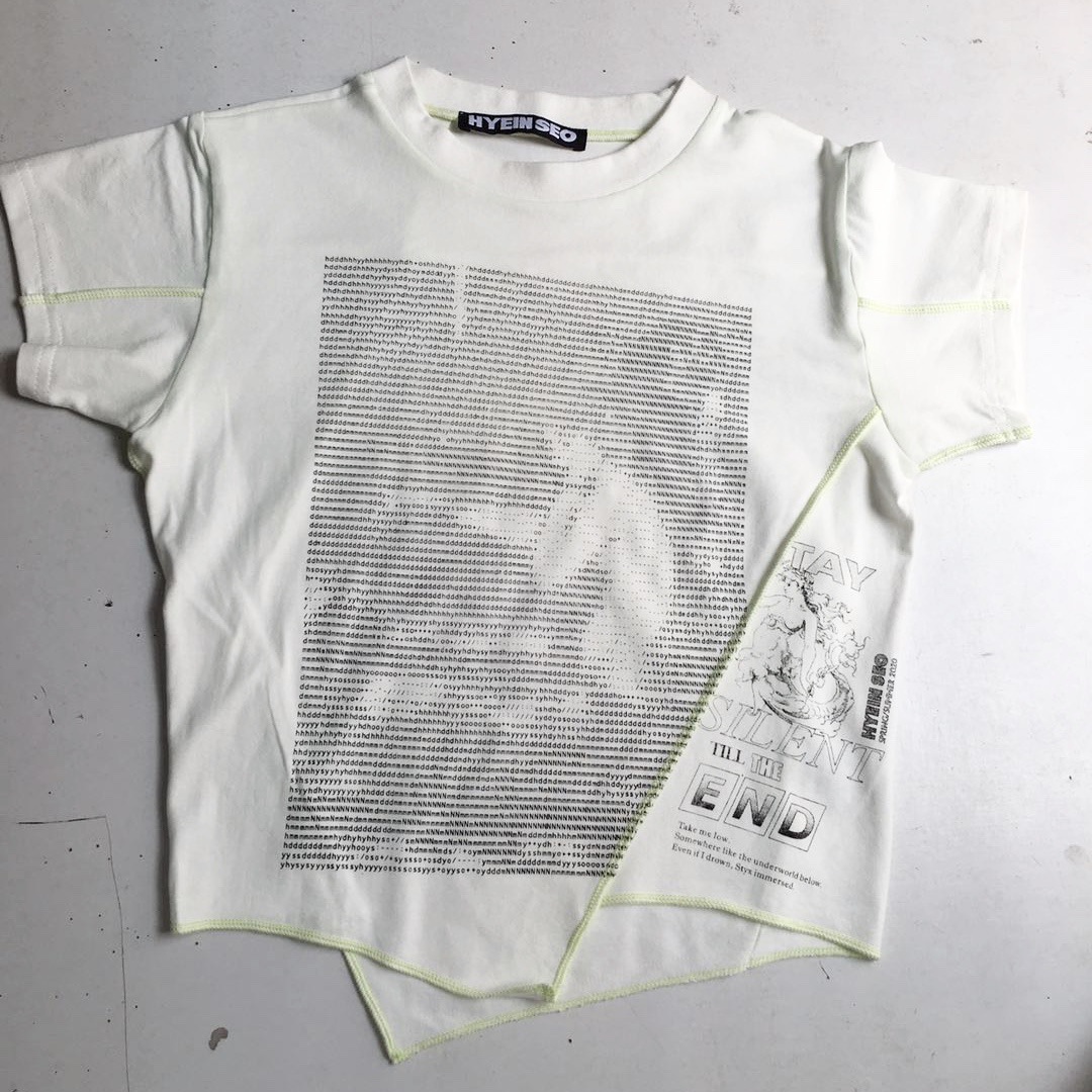 HYEIN SEO修身款短T恤 拼接外漏荧光色短袖 2020夏季新款 印花小t