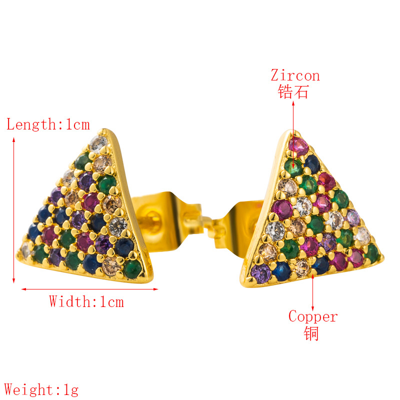 Fashion New  Simple Geometric Triangle Earrings Female Hip Hop Style Copper Micro-set Color Zircon Earrings Nihaojewelry Wholesale display picture 1