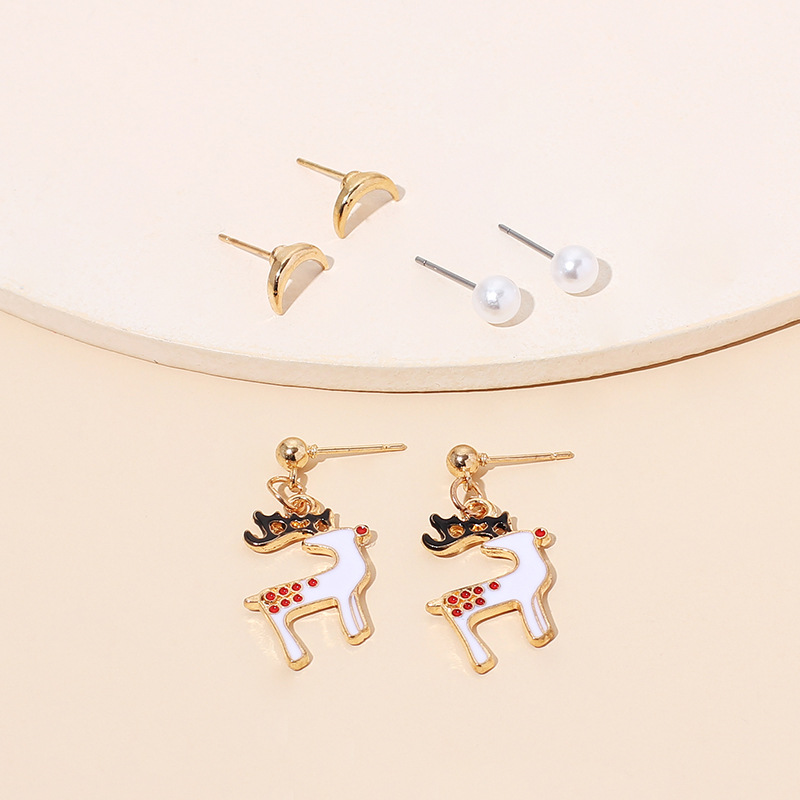 6g Weight Earrings Classification Wedding, Travel, Birthday, Festival Occasion Women'S Gender Cute Cartoon Zircon Christmas Pearl Earrings Set 5