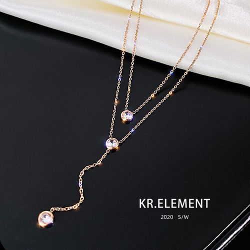 Titanium steel double layer necklace rose gold non-fading clavicle chain cold style necklace simple fairy niche temperament pendant